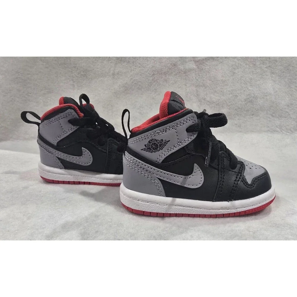 Air Jordan 1 Mid (TD) Baby 4C (Black/Cement Grey-Fire Red-White) DQ8425-006